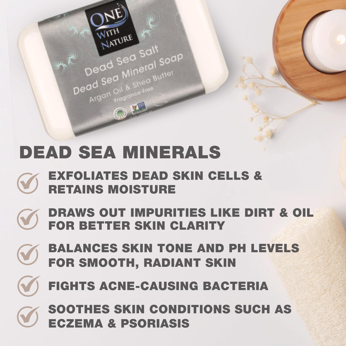 One With Nature close-up of bar texture highlighting mineral salt exfoliation
