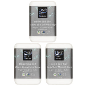 One With Nature front packaging showing three unscented bars and benefits