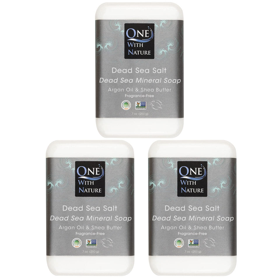 One With Nature front packaging showing three unscented bars and benefits