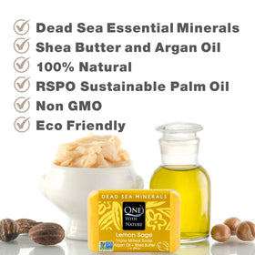 One With Nature soap forming creamy lather in hands for refreshing cleansing benefit