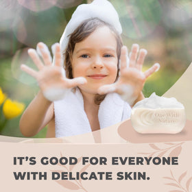One With Nature ingredient display featuring apple cider vinegar and probiotic visuals for balanced skin