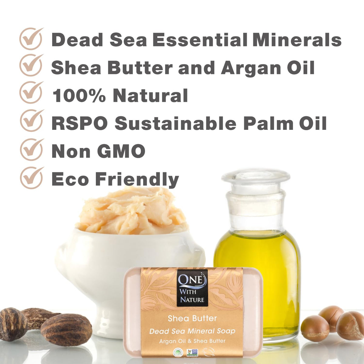 Lathered One With Nature soap on hand demonstrating gentle cleansing and moisturizing benefit