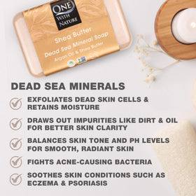 Close-up of Dead Sea salt and shea butter texture in One With Nature soap showing exfoliating grains