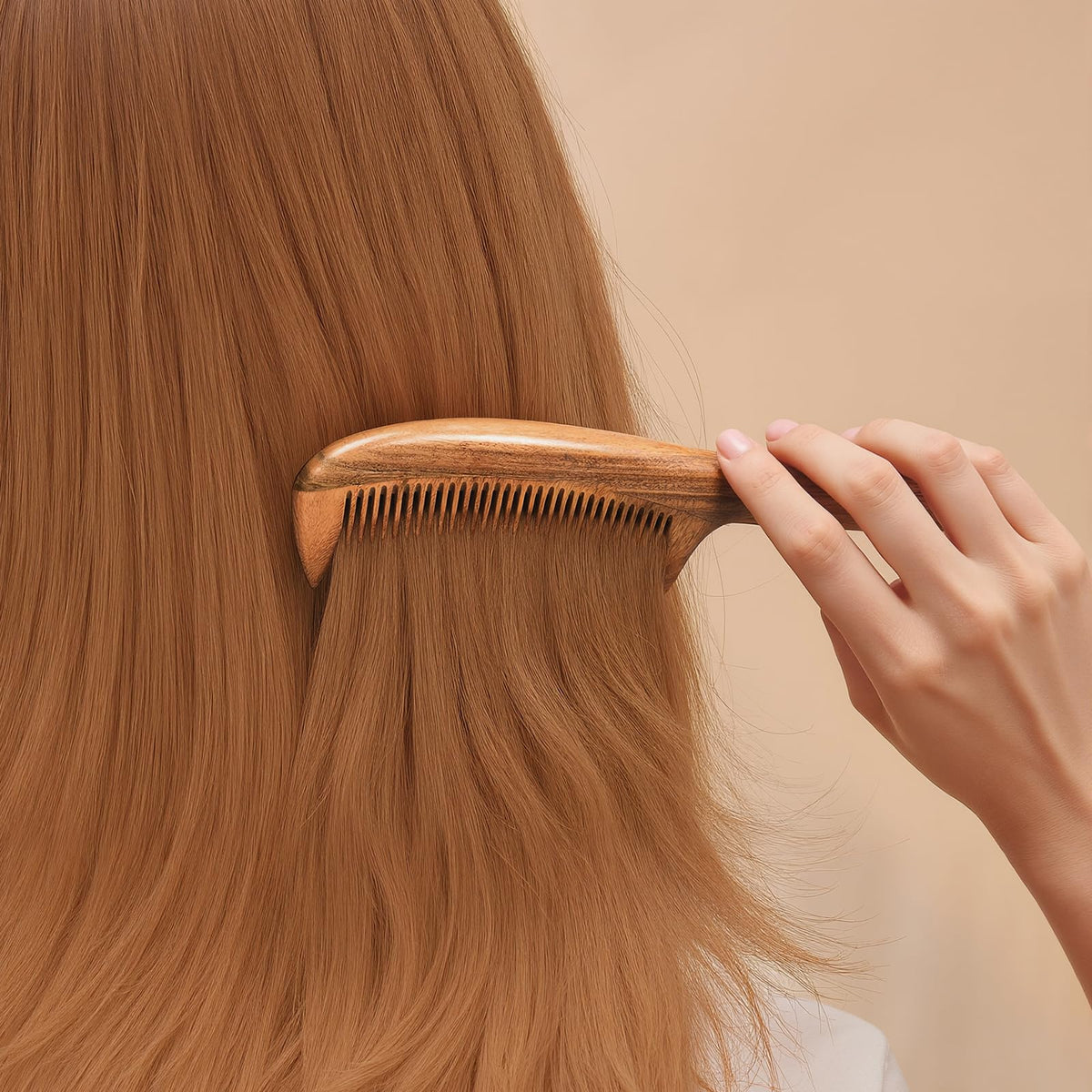 Onedor comb used on styled hair demonstrating smoothing and anti-static benefit
