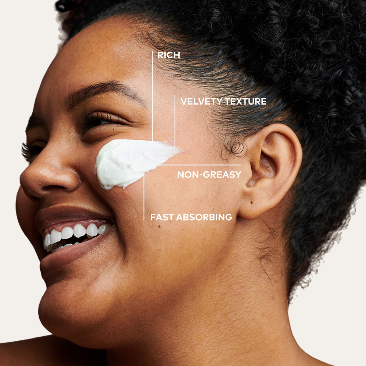 Onekind applying cream to cheek demonstrating nighttime hydration and softer skin by morning