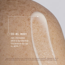 oneskin bottle beside hand for size comparison and travel-friendly benefit