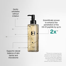 oneskin PREP gel texture close-up highlighting mild foam and non-stripping feel