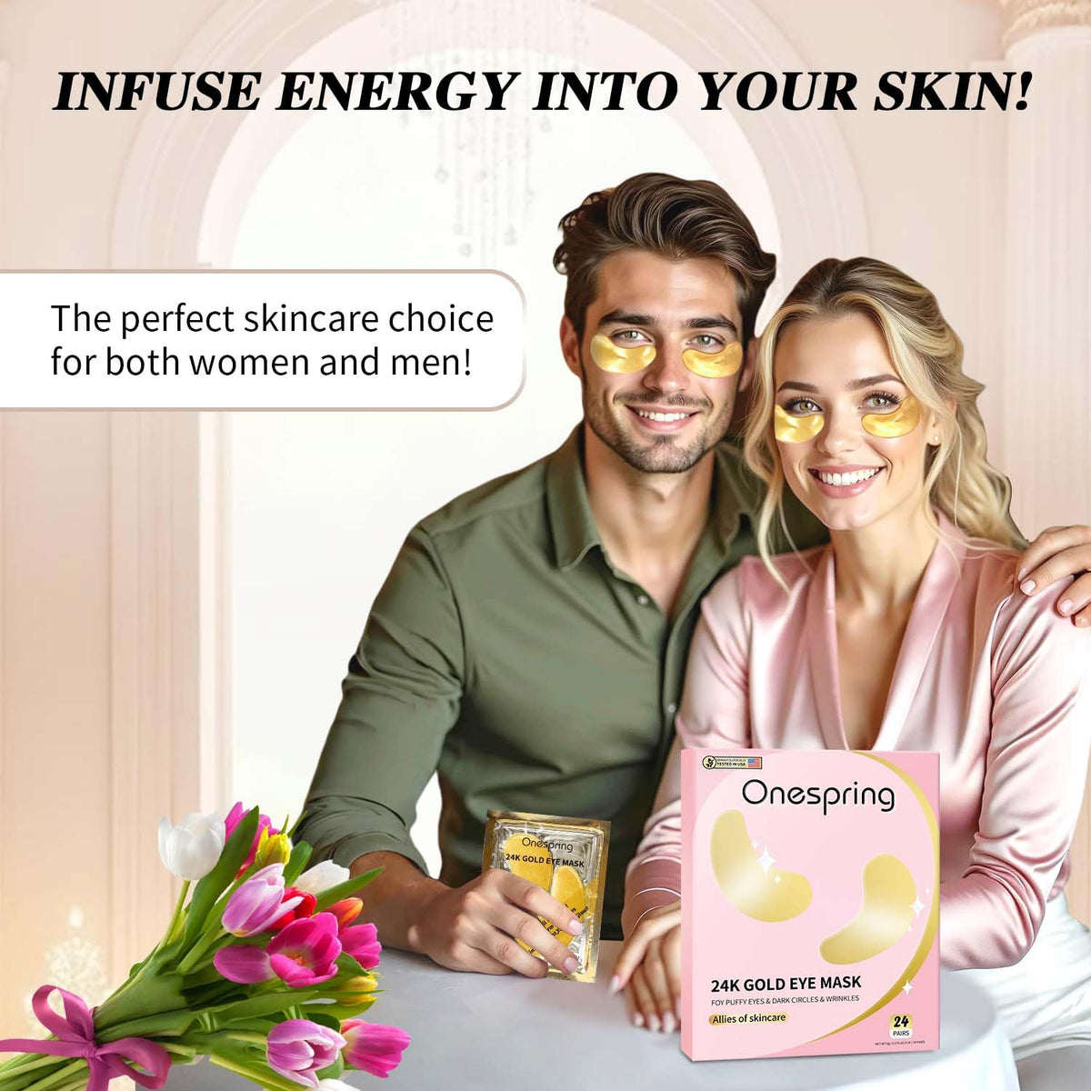 Onespring applied under eye demonstrating instant depuffing
