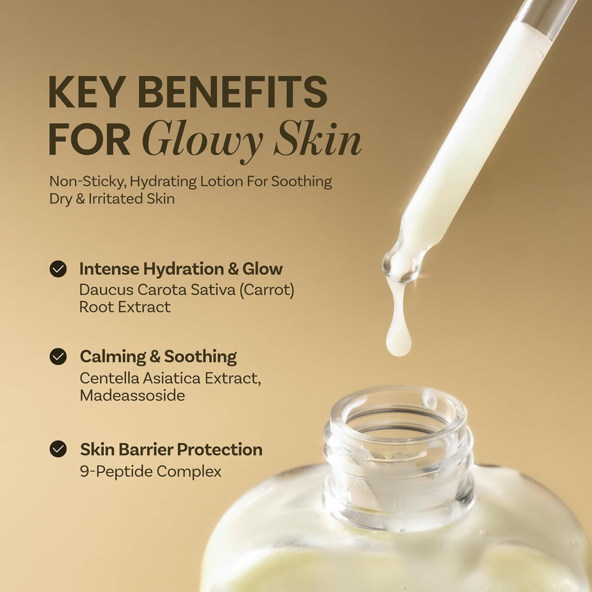 ONGREDIENTS ingredient label highlighting Centella and 9-peptide complex benefits