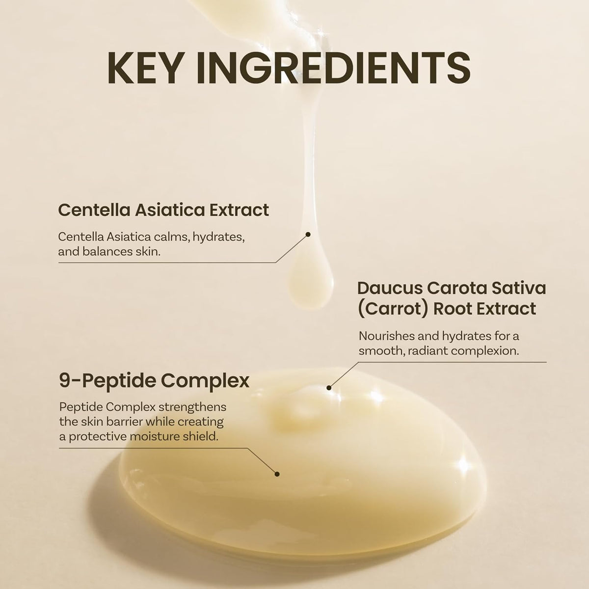 ONGREDIENTS dispensing lotion from pump illustrating easy application and control