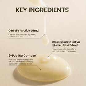 ONGREDIENTS dispensing lotion from pump illustrating easy application and control