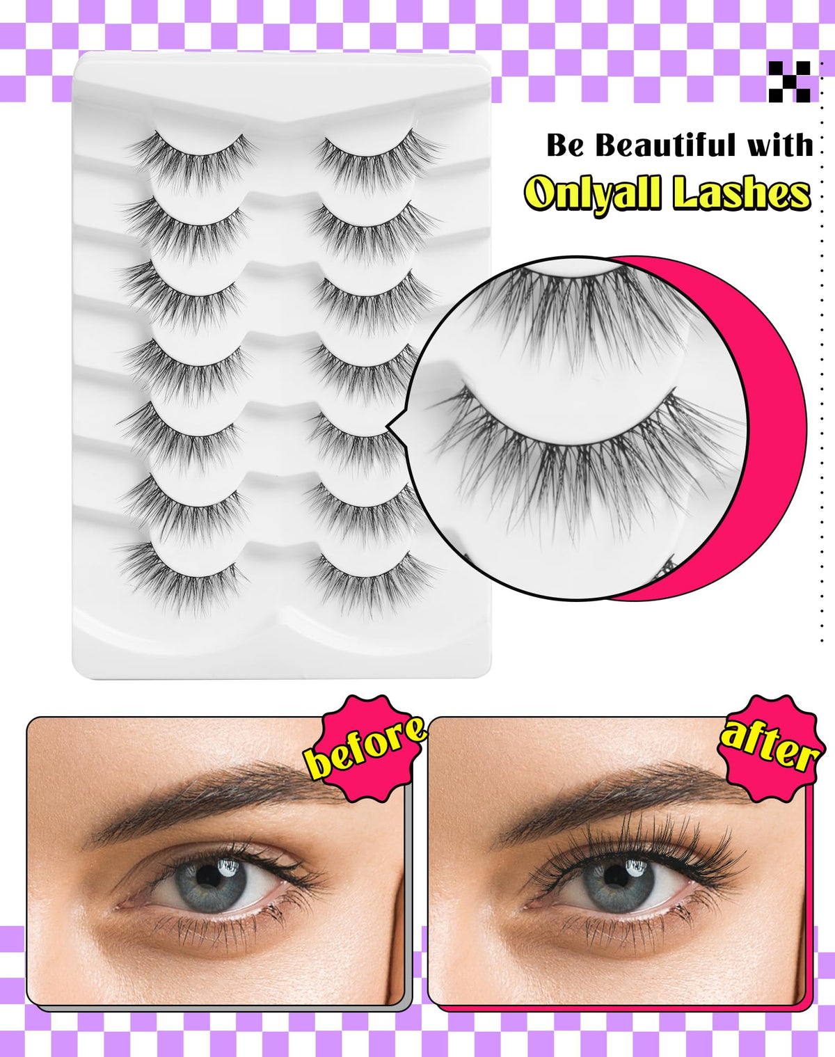 Onlyall lashes worn with natural makeup demonstrating subtle eye definition