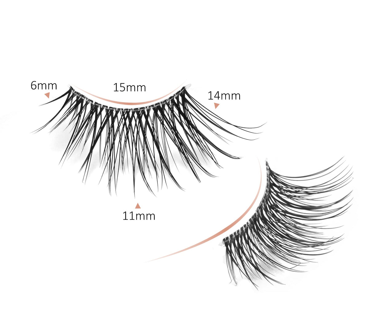 Onlyall size range layout 6mm to 14mm for customizable lash looks