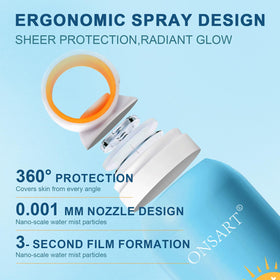 ONSART nozzle close-up showing 360° spray for even coverage