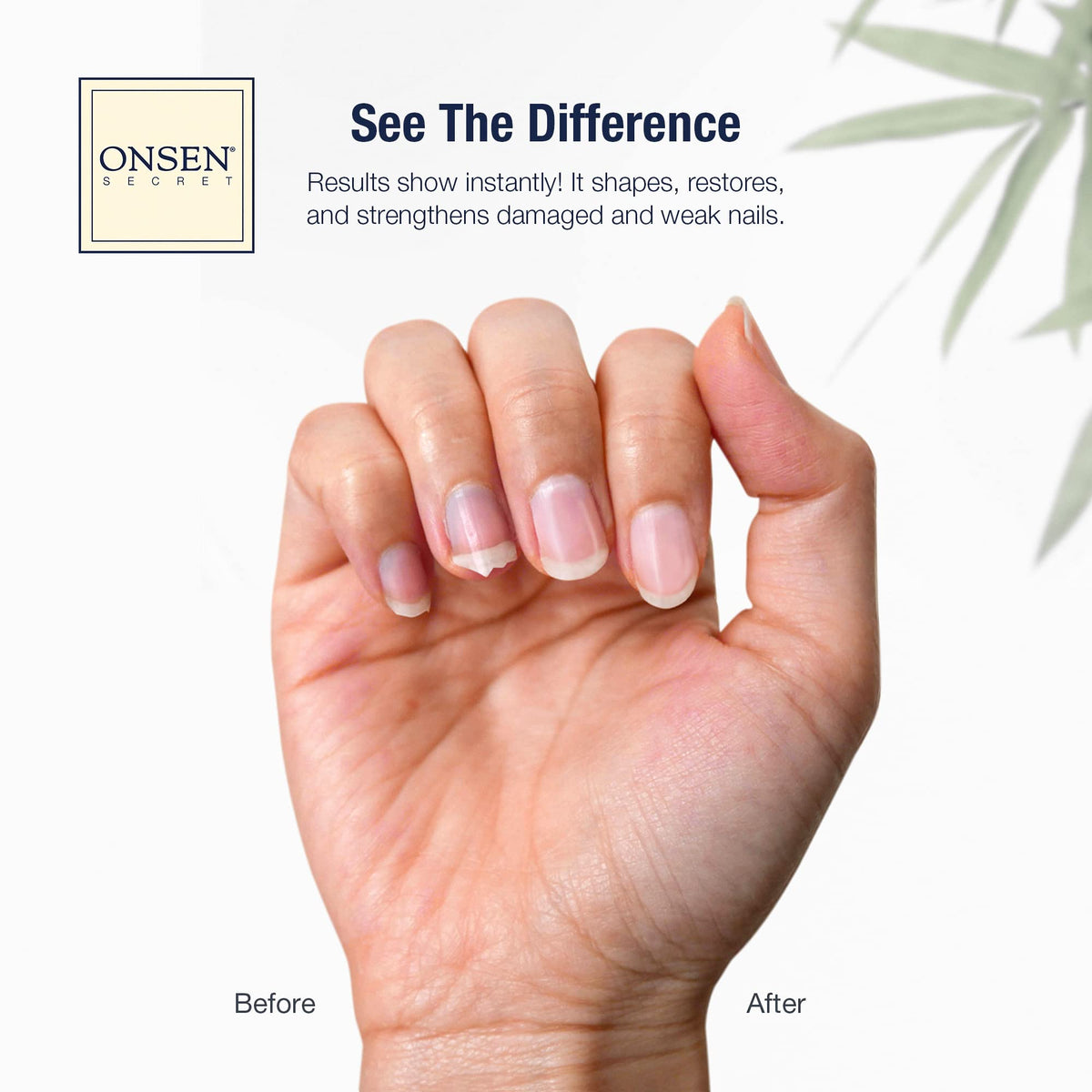 Onsen Secret smoothing a natural nail edge to reduce splitting and improve finish