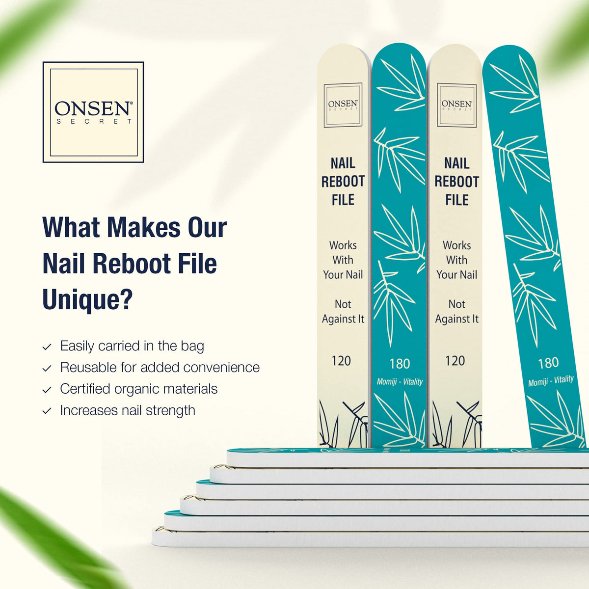 Onsen Secret six-pack packed in a travel pouch for portable nail care