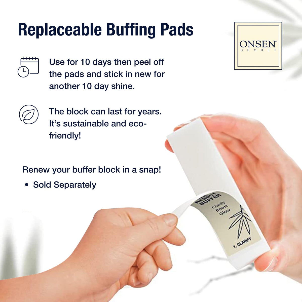 Onsen Secret replacement pad demo displaying how to swap white shine pads for sustainable use