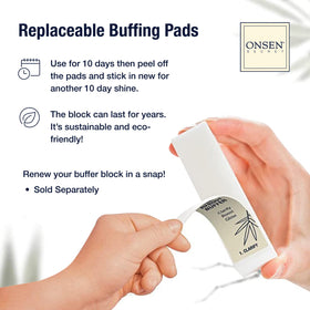 Onsen Secret replacement pad demo displaying how to swap white shine pads for sustainable use