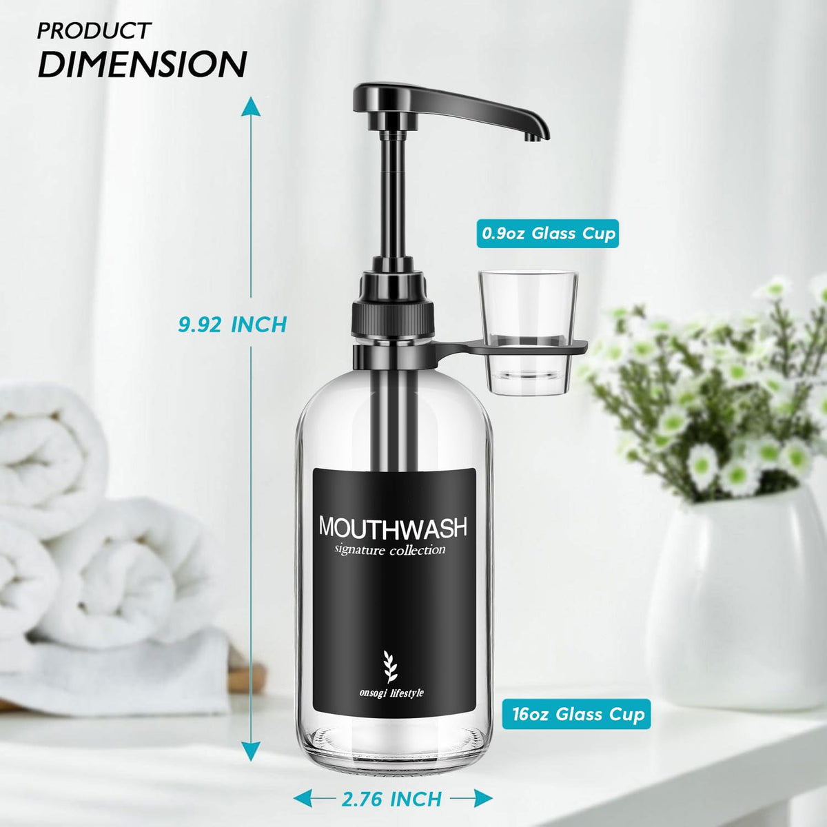 onsogi cup holder dispensing mouthwash into attached reusable cup
