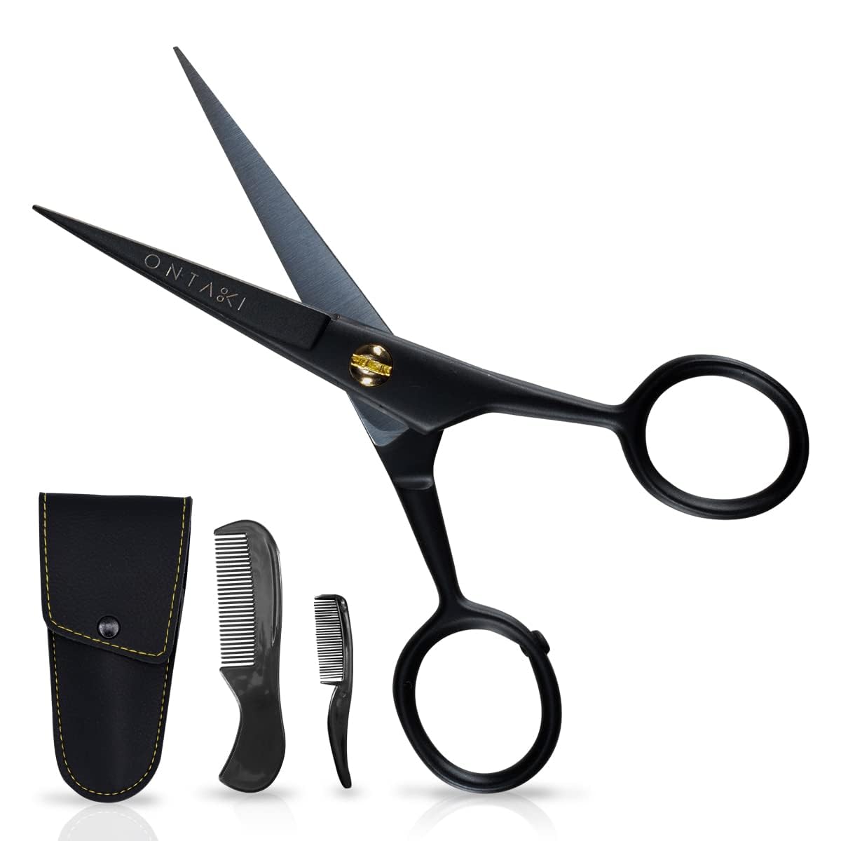 ONTaki black kit front view showing scissors and combs for neat grooming
