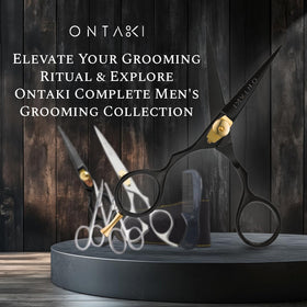 ONTAKI scissors trimming a mustache to show precise detailing