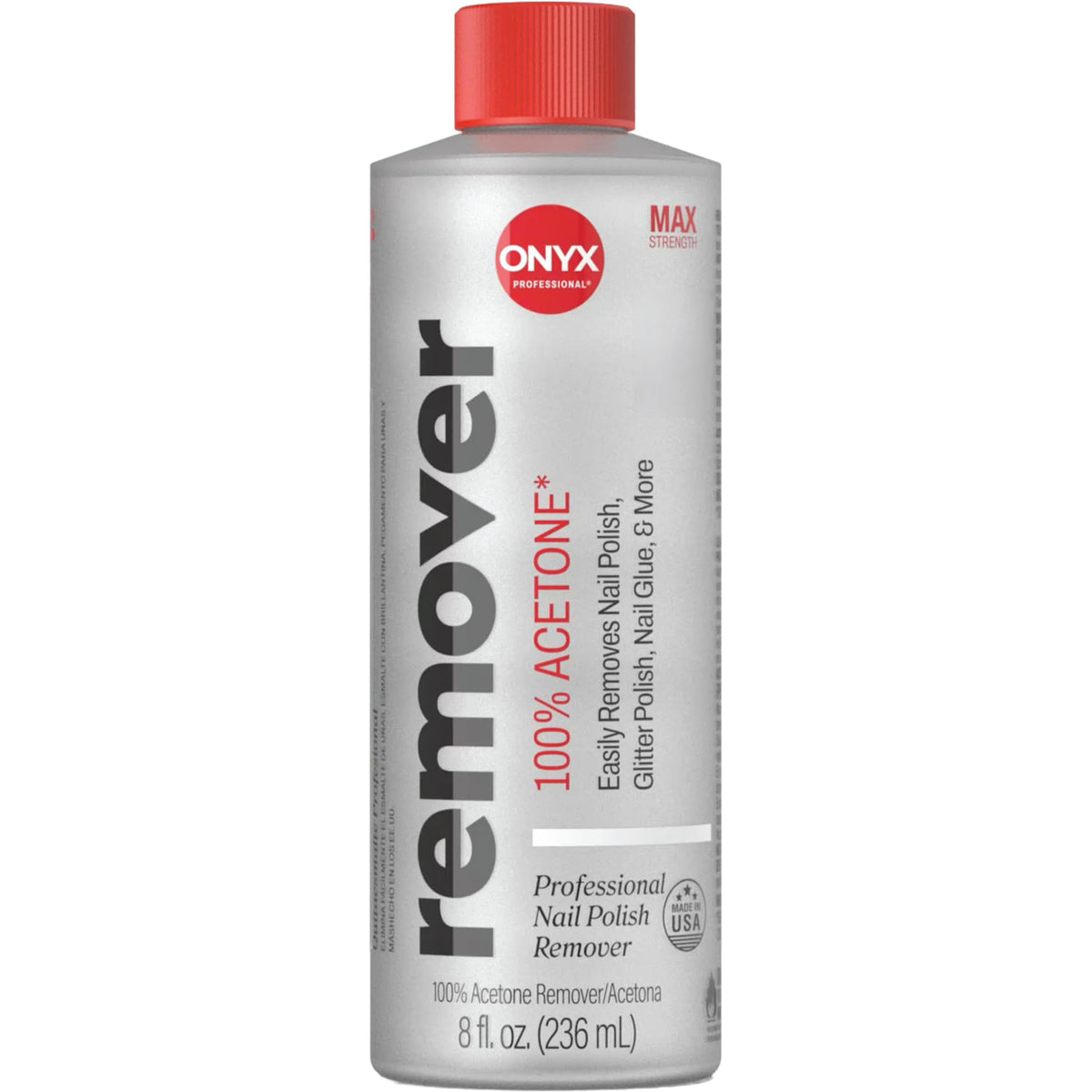 Onyx Professional acetone bottle front showing label and strength benefit