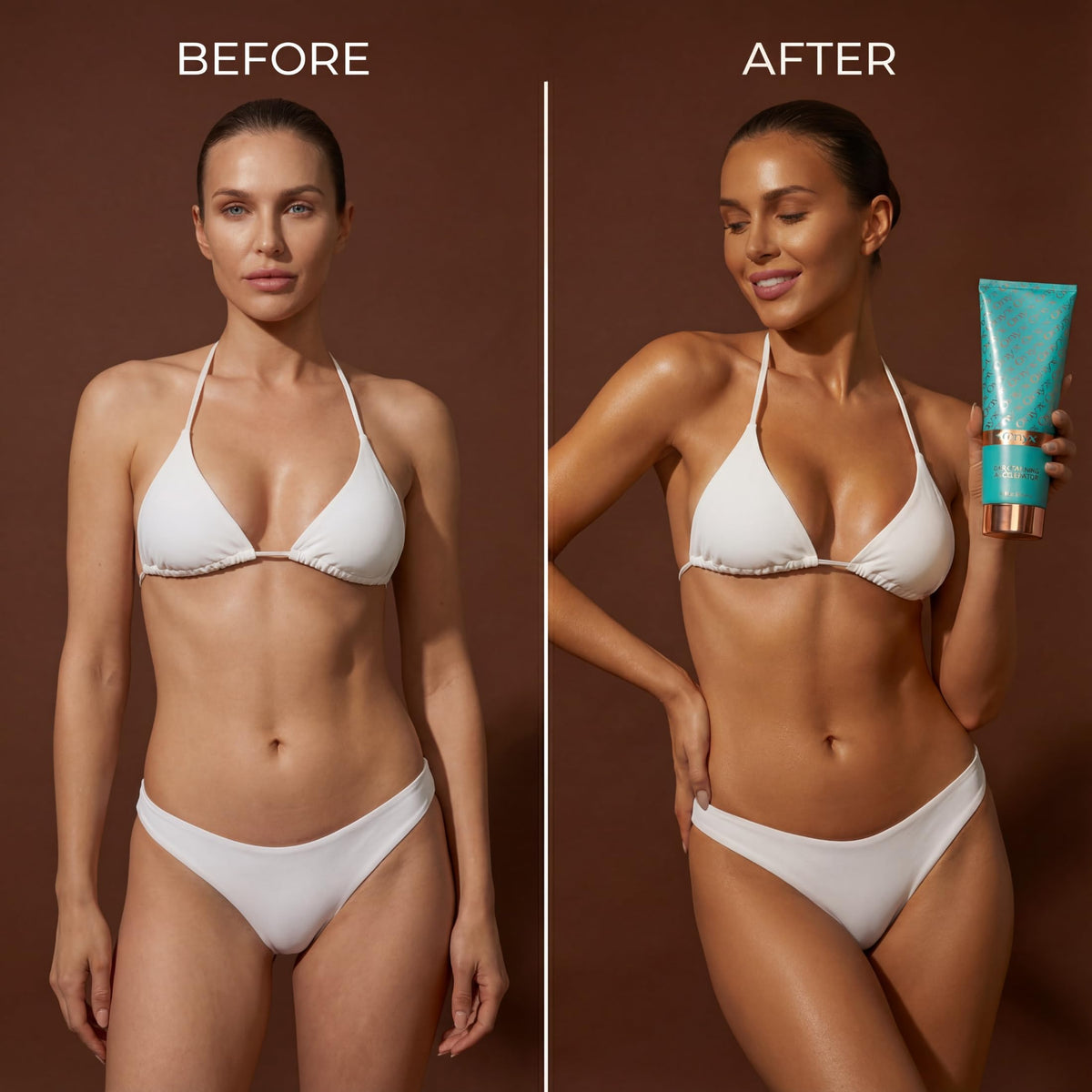 Onyx beside a tanning bed setup showing indoor tanning compatibility benefit