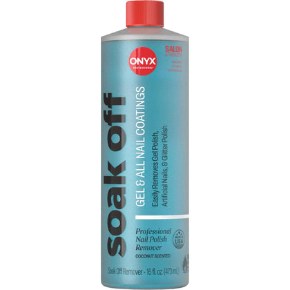 Onyx Professional front bottle showing coconut scented remover and brand for fast gel removal