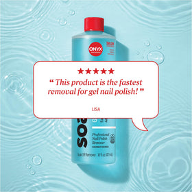 Bowl soak with Onyx Professional remover showing fingers submerged for gel polish removal