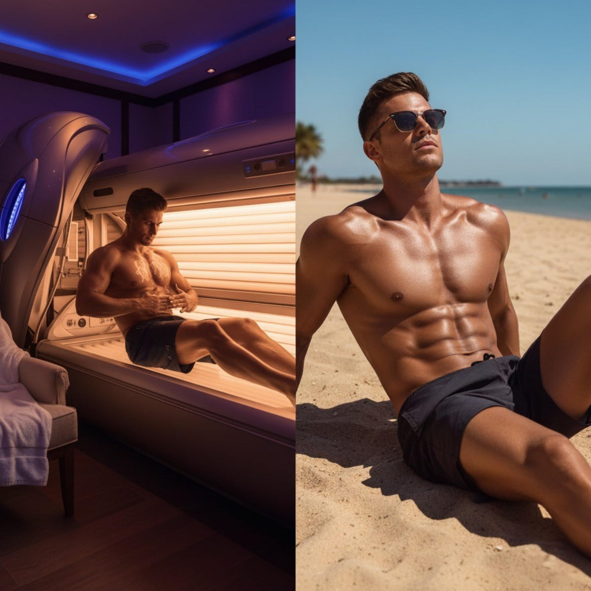 Onyx in beach lifestyle scene showing bronzed, sculpted appearance