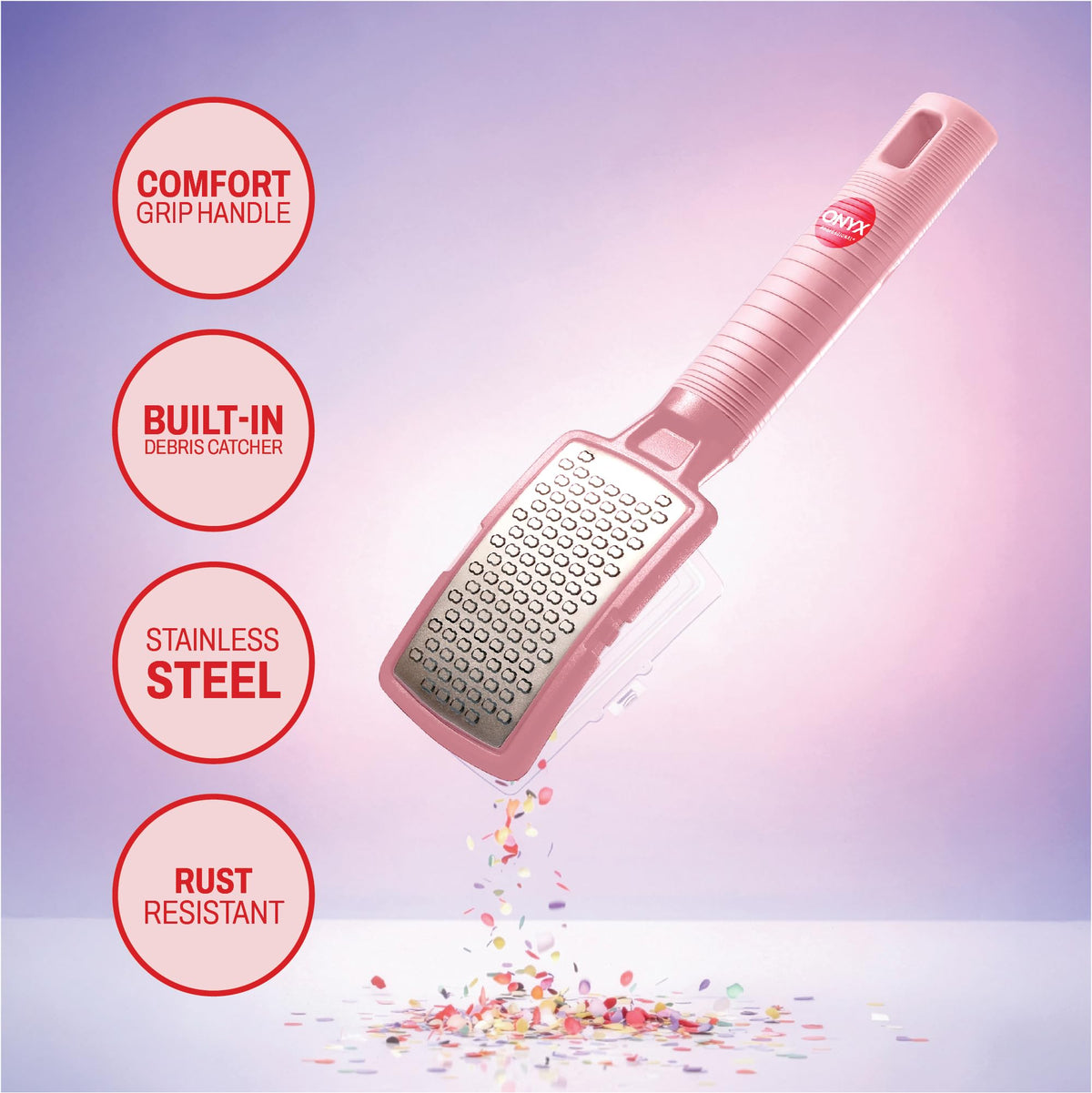 Onyx Professional tool in use collecting filings, keeps foot care tidy