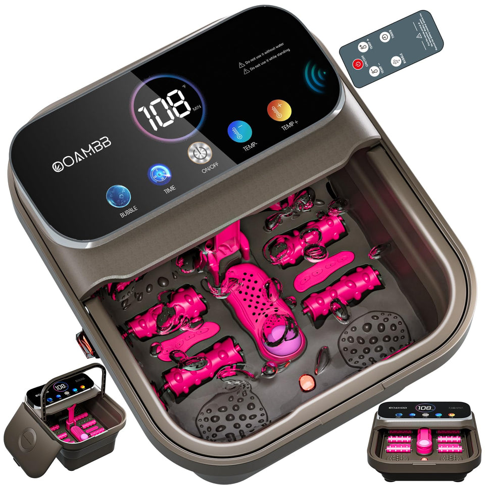 OOAMBB front view of deep grey foot spa showing controls and basin for easy setup