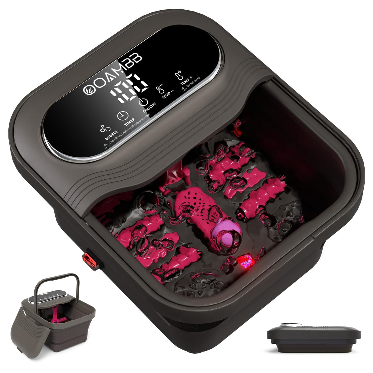 OOAMBB front view of foot spa showing tub and controls for easy operation