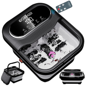 OOAMBB front view of black foot spa showing controls and tub for easy home use