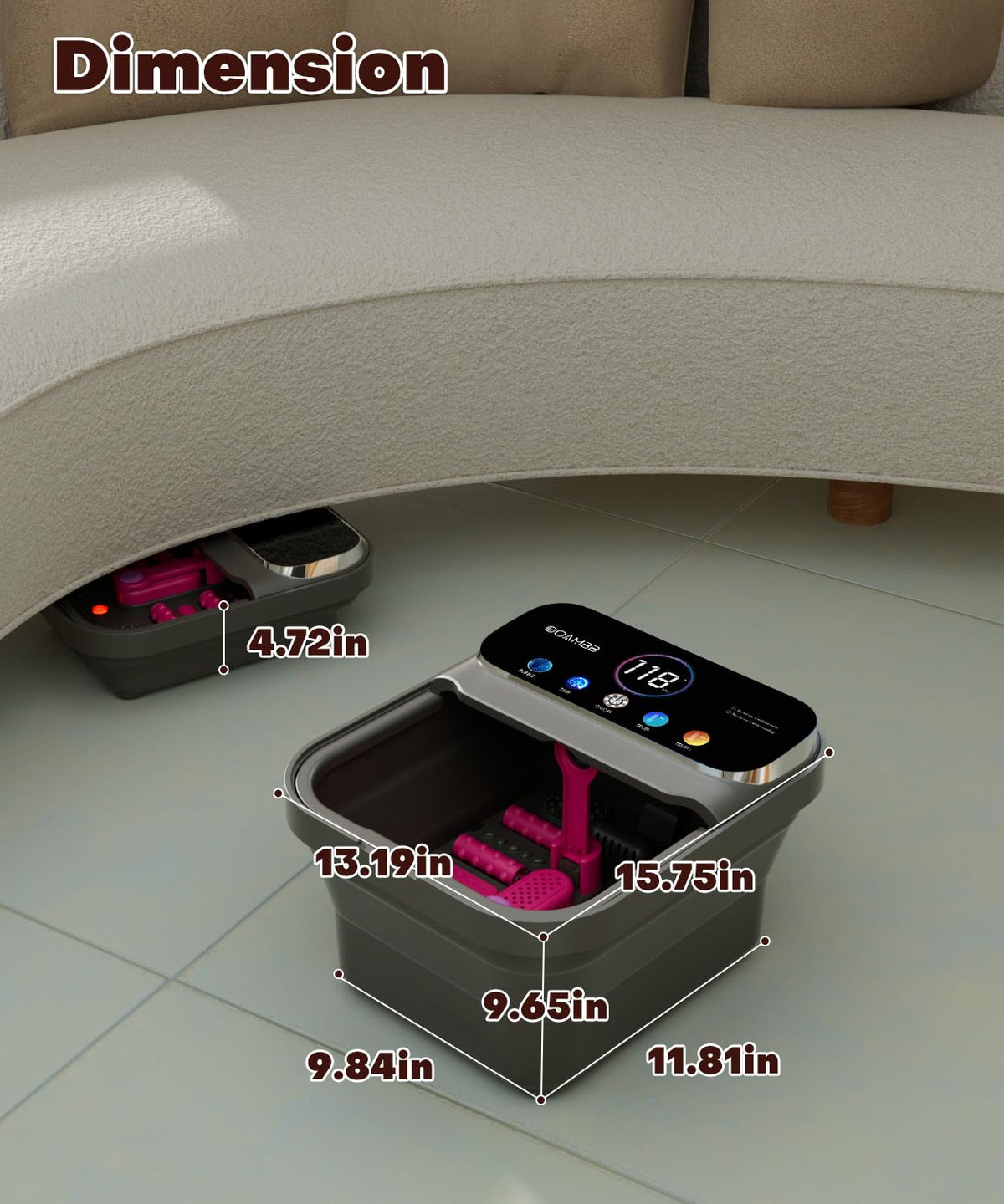 OOAMBB remote control beside display for convenient hands-free adjustments