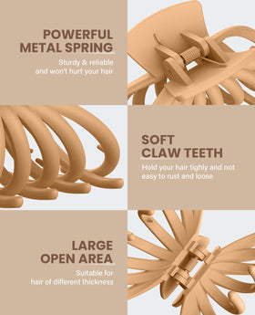 OPAUL caramel clip detail showing size and secure grip benefit