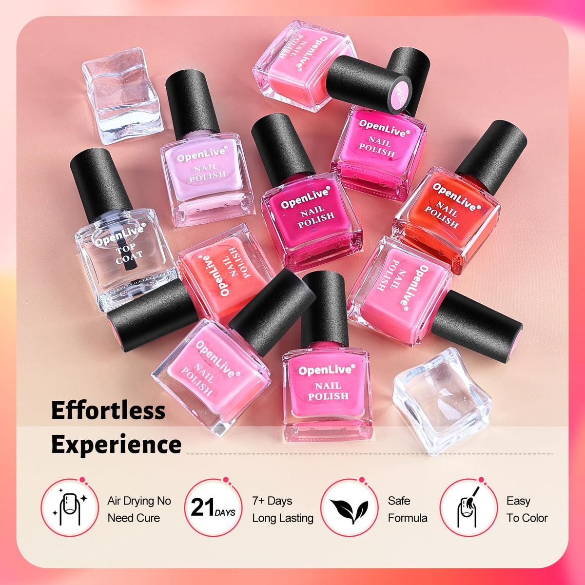 OpenLive base and top coat bottles side-by-side enhancing durability and shine