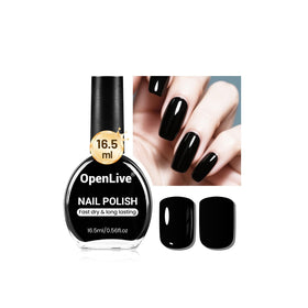 OpenLive bottle front packaging showing glossy black polish benefit long-lasting shine
