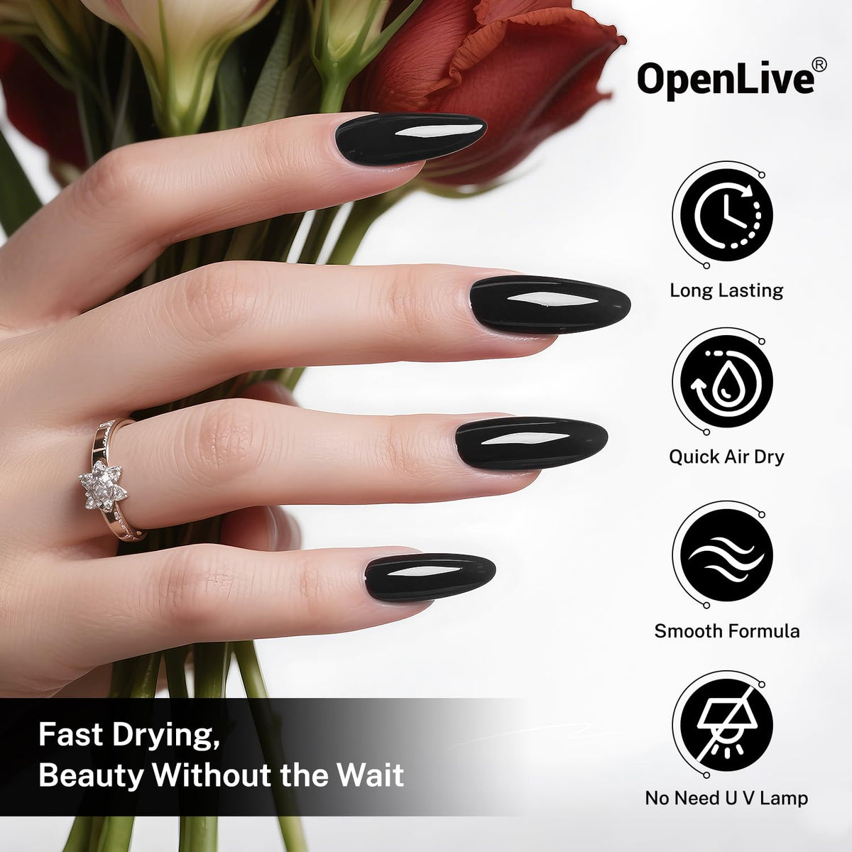 OpenLive in use during home manicure showing ease of application benefit quick drying