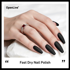 OpenLive swatch on sample tip showing opaque black coverage benefit strong pigmentation