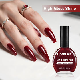 OpenLive fingernail swatch displaying rich color and long-lasting glossy finish