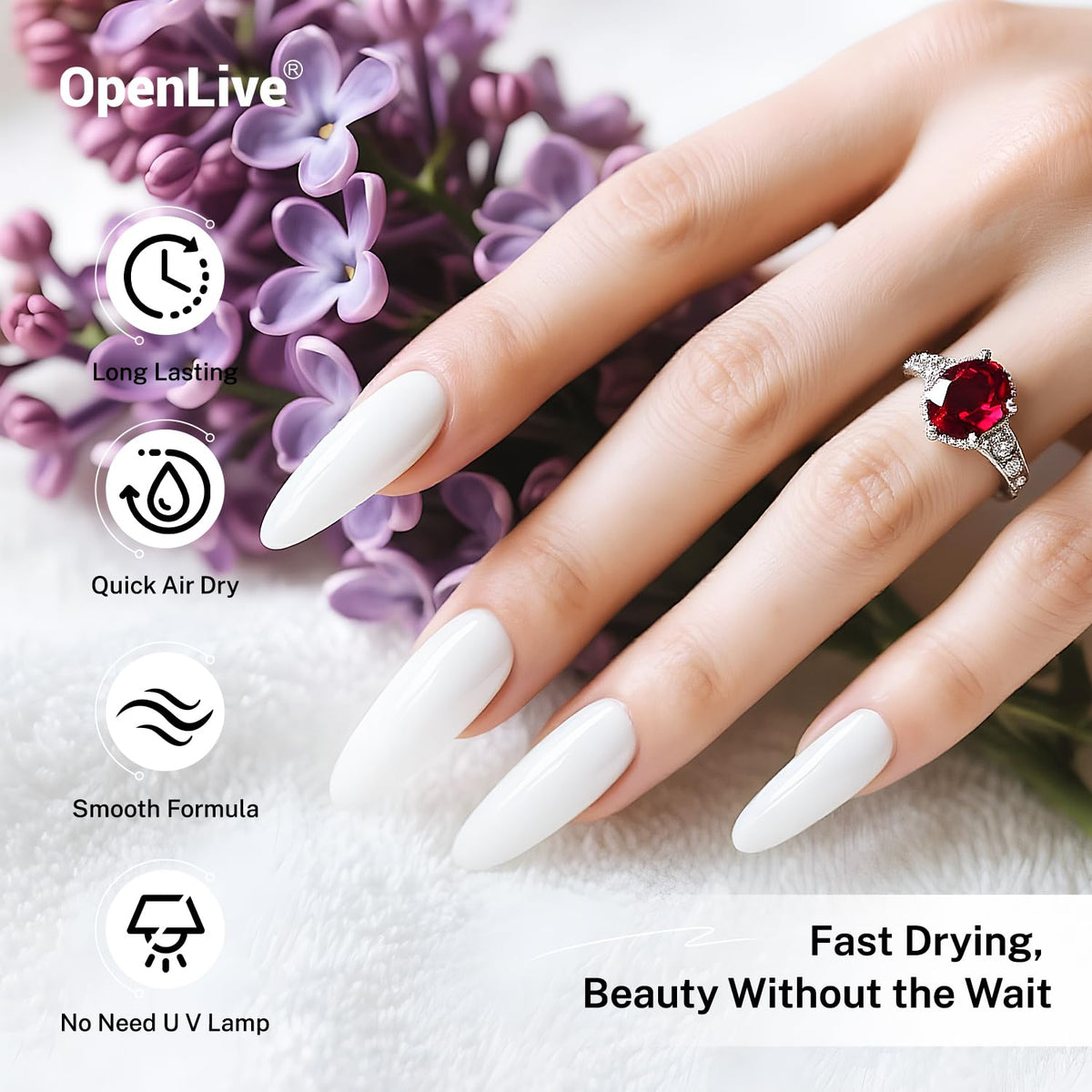 OpenLive French manicure example on nails demonstrating crisp white tips and polish sheen