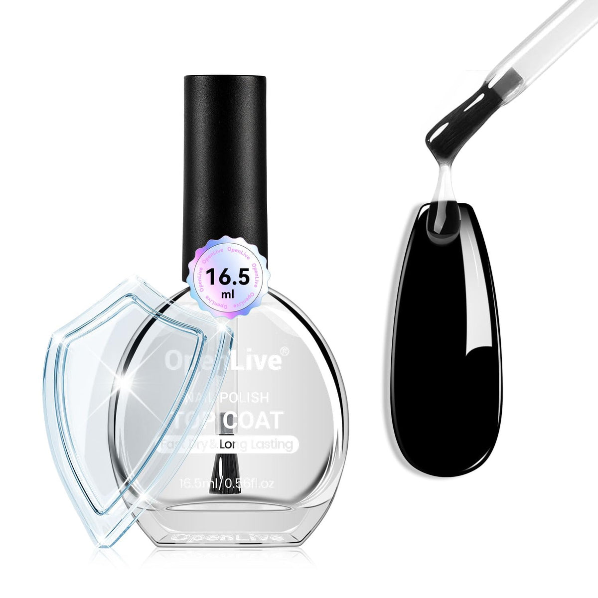 OpenLive front bottle showing clear top coat and volume benefit