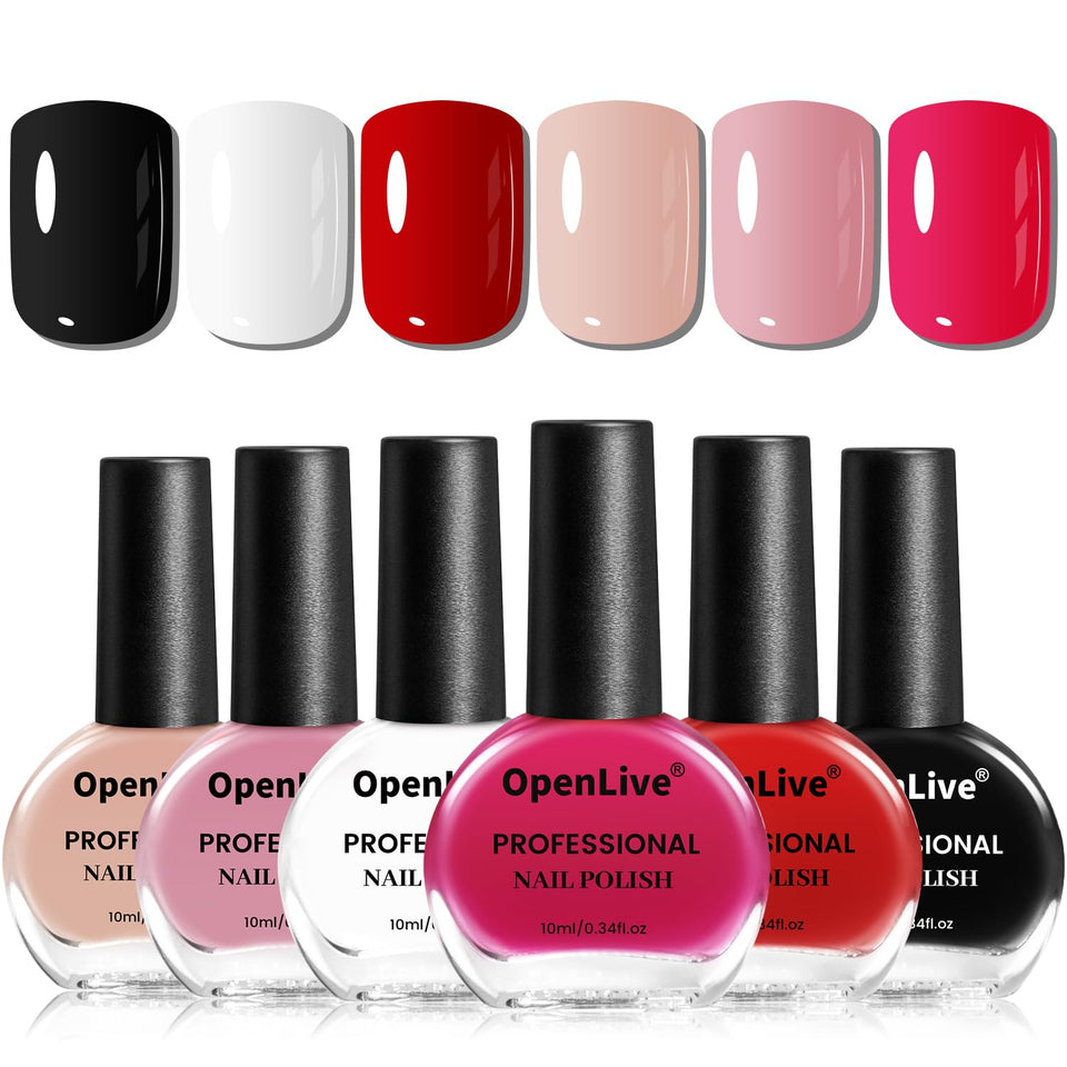 OpenLive front view of six 10ml bottle set showing cohesive neutral palette and convenience