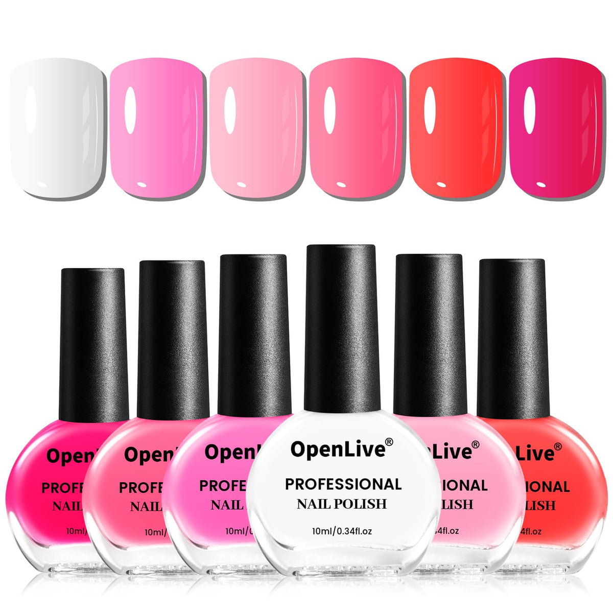 OpenLive front packaging showing six 10ml bottles and clear color variety benefits quick selection