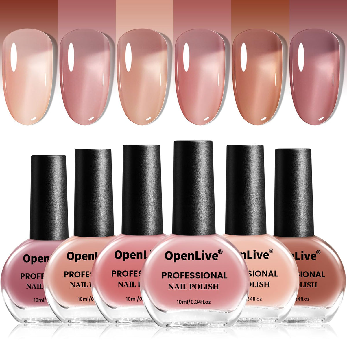 OpenLive front packaging showing six jelly shades and quick-dry benefit
