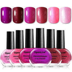 OpenLive front packaging showing six glitter nail polish bottles, showcases variety and convenience