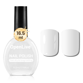 OpenLive front bottle shot showing pure white polish and generous 16.5ml volume benefit