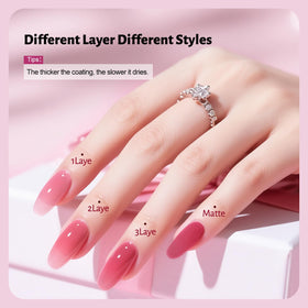 OpenLive on hand model displaying neutral manicure that looks salon-finished and wearable