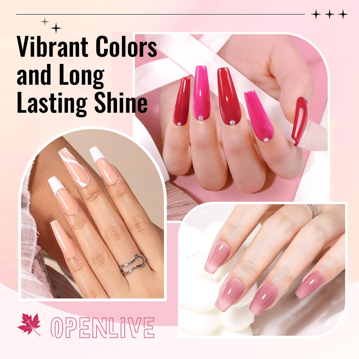 OpenLive polish applied on hands demonstrating fast-dry finish and glossy look benefit